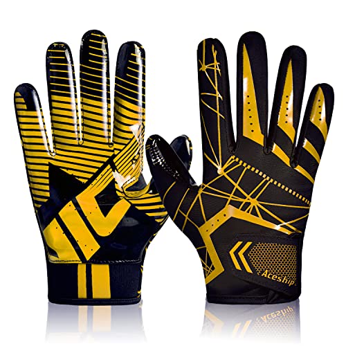 ACESHIP Football Gloves Adult Football Receiver Gloves,Enhanced Performance Football Gloves and High Grip Football Gloves for Adult and Kids (XS-S Youth, Yellow)