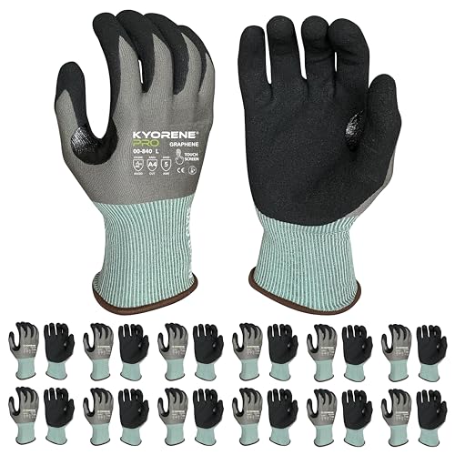 Armor Guys Kyorene Pro 00-840 Protective Work Gloves – Nitrile Palm Gloves – A4 Cut Resistant Graphene Gloves – Construction Gloves and Sheet Metal Handling Gloves, Size M, 12/PK