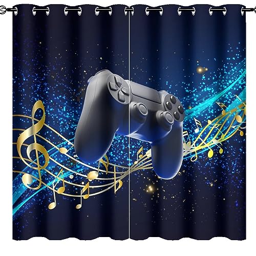 Abstract Video Gamer Blackout Curtain Cool Gamepad Music Note Game Controller Pattern Grommet Window Insulated NoiseDrapes Decor for Bedroom Living Room Curtains 2 Panels 84' L x 42' W