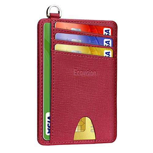 Slim Minimalist Front Pocket Wallet, Ecovision RFID Blocking Credit Card Holder Wallet with Detachable D-Shackle for Men Women