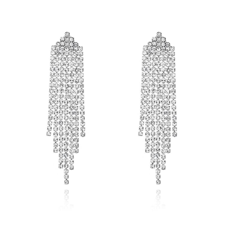 Luxval Rhinestone Earrings Dangling for Women Sparkly Silver Dangle Earrings Girls Long Chandelier Earrings Tassel Lightweight Ear Studs Cubic Zirconia Crystal Statement