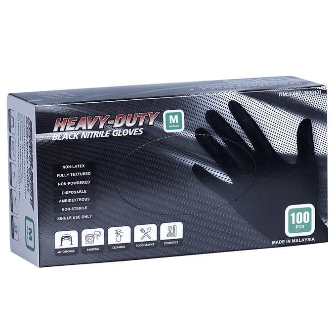 Heavy Duty Black Nitrile Gloves 100 Pcs Medium