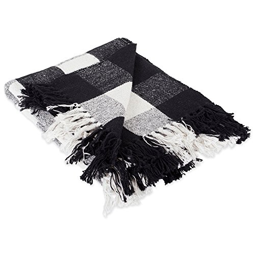 DII Buffalo Check Collection Rustic Farmhouse Throw Blanket with Tassles, 50x60, Black/White