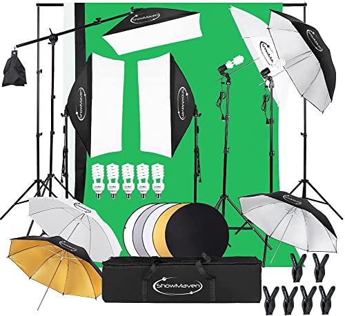 ShowMaven Photography Lighting Kit, Softbox Lighting Kit with Photo Backdrop for Product Photography, Portrait Photography, Video Shooting Photography