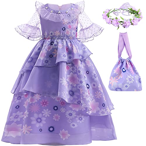YOJOJOCO Encanto Dress Costume for Girls Mirabel Dress Up for Kids Toddler Isabella Halloween Costume Outfits Cosplay