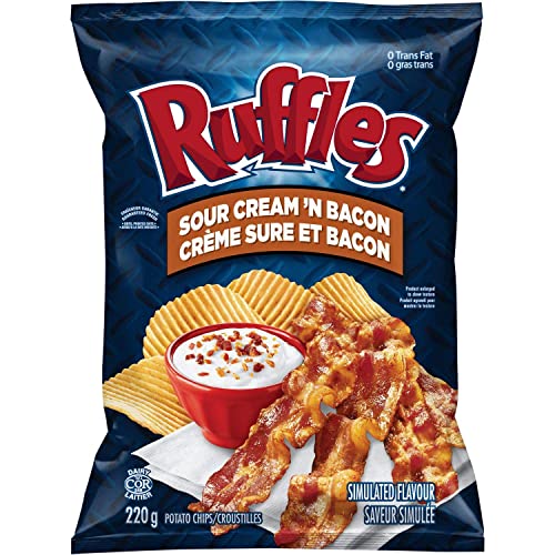 Lays Ruffles Sour Cream & Bacon Potato Chips, Large Bag, {Imported from Canada}