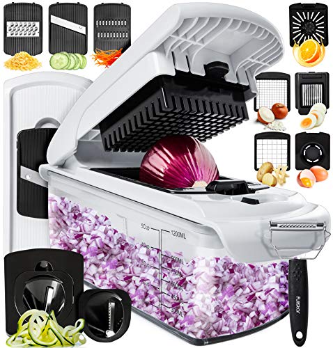 Fullstar Vegetable Chopper, Cheese Slicer, Food Chopper, Veggie Chopper, Onion Chopper, Vegetable Chopper with Container, Mandoline Slicer & Cheese Grater (11 in 1 - White)