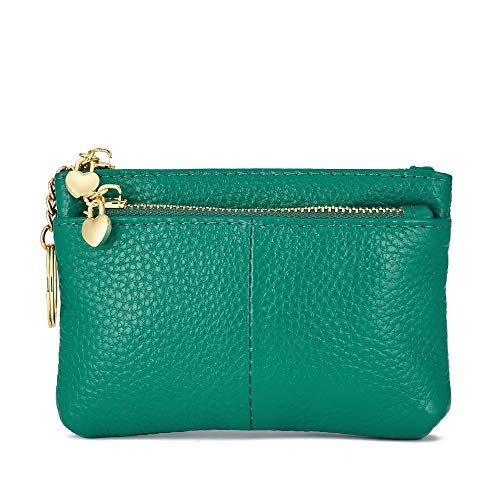 ZOOEASS Coin Purse Women Genuine Leather Zip Mini Purse With Key Ring Triple Zipper Card Holder Wallet (Jade)