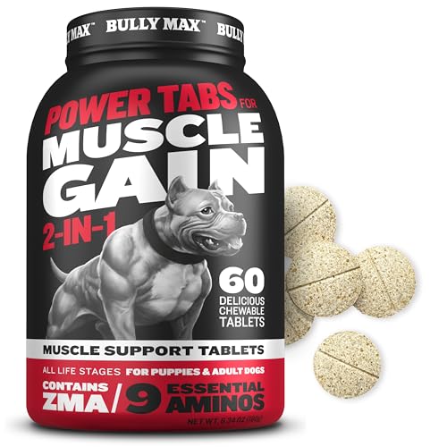Bully Max 2-in-1 Muscle Builder Chewable Tablets for Puppies & Adult Dogs - Ultimate Canine Dog Supplement for Muscle Gain - 60 Tabs