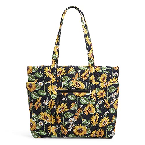 Vera Bradley Women's Cotton Deluxe Vera Tote Bag, Sunflowers - Recycled Cotton, One Size
