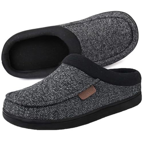 ULTRAIDEAS Men's Nealon Moccasin Clog Slipper, Slip on Indoor/Outdoor House Shoes(Black/Gray, 11-12)