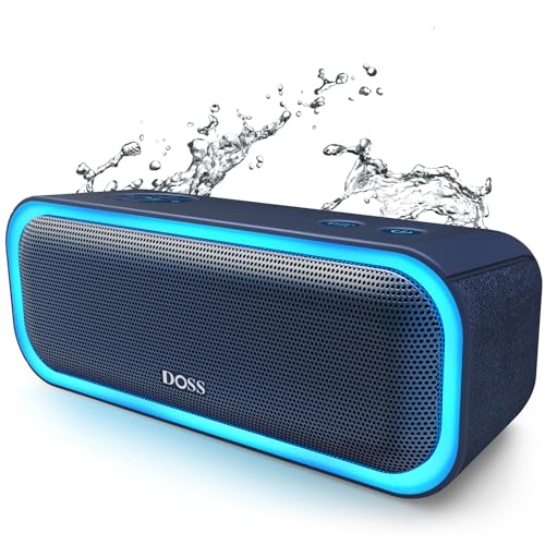 DOSS Bluetooth Speaker, SoundBox Pro Wireless Speaker with 20W Stereo Sound, Active Extra Bass, Bluetooth5.0, IPX6 Waterproof, Wireless Stereo Pairing, Multi-Colors Lights, 20Hrs Playtime -Blue