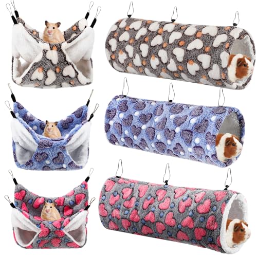 Sweetude 6 Psc Rat Hammocks Set Ferret Hanging Tunnel Sugar Glider Toy PET Hideout Bed for Cage Small Animal Guinea Pig Hideout Tunnel Bed Hamster Toy Accessories for Rat Ferret Guinea Pig (Cute)