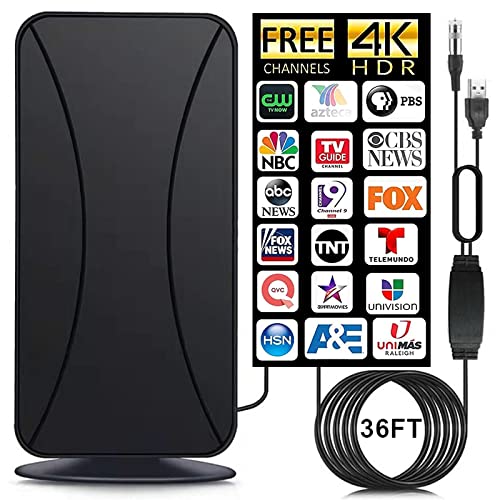 TV Antenna - 2024 Amplified HD Digital Indoor TV Antenna Booster 450+ Miles Range - Digital HDTV Antenna for Smart TV Free Local Channels 4K HD 1080P All TV's VHF UHF - 36ft Coax Cable/AC Adapter New
