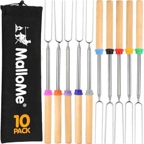 MalloMe Smores Sticks 32 Inch - Marshmallow Sticks For Fire Pit Long - Smores Kit For Fire Pit Marshmallow Roasting Sticks - Smore Hot Dog Sticks for Campfire - Skewers for Smores Roaster (10-Pack)