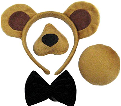 Bristol Novelty DS146 Bear Ears, Nose, Tail and Bow Tie Costume Set, Brown, One Size