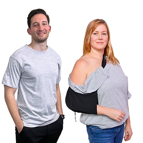 Uni-Sex Shoulder Surgery Recovery and Rehab Shirt with Discreet Shoulder Snaps(Grey,XL)