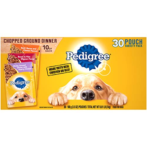 PEDIGREE CHOPPED GROUND DINNER Adult Soft Wet Dog Food 30-Count Variety Pack, 3.5 oz Pouches (Pack of 30)