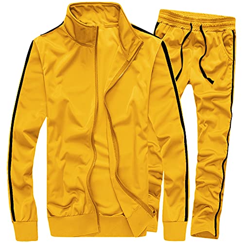 MACHLAB Men's Activewear Full Zip Warm Tracksuit Sports Set Casual Sweat Suit Yellow L