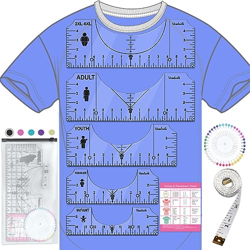 Tshirt Ruler Guide for Vinyl Alignment, T Shirt Rulers to Center Designs Pocket Logo, Tee Measurement Template, Craft Sewing Supplies Accessories Tools for Cricut Heat Press HTV Heat Transfer Vinyl