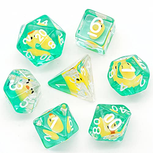 Cusdie 7-Die Dice DND, Polyhedral Dice Set Filled with Animal, for Role Playing Game Dungeons and Dragons D&D Dice MTG Pathfinder (Yellow Duck)