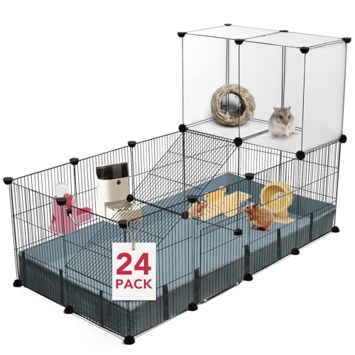 VISCOO 24 Panels Small Animal Playpen,Pet Playpen,C&C Cage for Guinea Pigs,Puppy Play Pen,Bunny Playpen,Indoor Outdoor Portable Metal Wire Yard Fence with Waterproof Mat