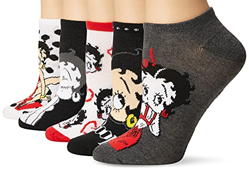 Betty Boop womens Betty Boop 5 Pack No Show Casual Sock, Black Red Multi, 9 11 US