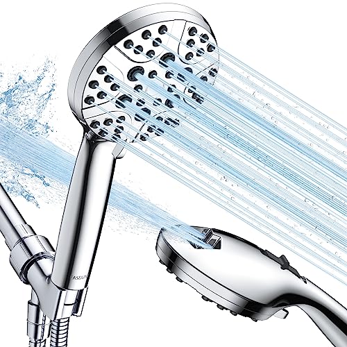 FASDUNT High Pressure Shower Head with Handheld, 8-mode Shower Heads with 80' Extra Long Stainless Steel Hose & Adjustable Bracket, Built-in Power Wash to Clean Tub, Tile & Pets - Chrome