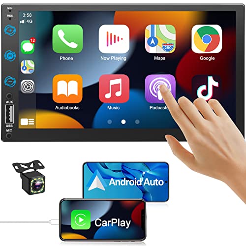 7' Apple Carplay Screen for Car, Voice-Control Double Din Car Stereo, Bluetooth 5.3 Touchscreen Car Audio Receiver for Android Auto & Apple Carplay, Car Player with Backup Cam/Mirror Link, USB/AM/FM