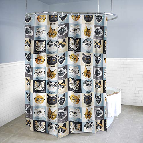 Splash Home 4 Gauge Design Cats & Glasses PEVA 5G Plastic, Lightweight Liner with 12 Rustproof Metal Grommet Holes 70” x 72” Heavy Duty Waterproof Shower Curtains for Bathroom, 70 x 72 Inch, Ice