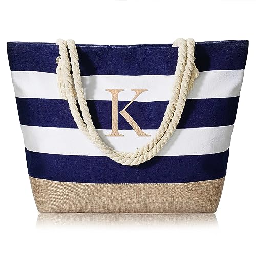 YOOLIFE Personalized Gifts for Women Her - Birthday Gifts Idea for Her Girlfriend Wife Mom Teacher Friend Female Sister Bridesmaid Beach Essential Monogram Canvas Tote Bags Zipper Idea K