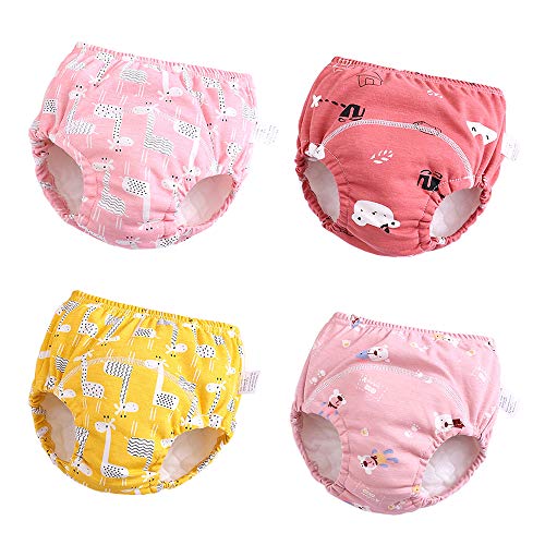 U0U Baby Girls'4 Pack Cotton Training Pants Toddler Potty Training Underwear for Boys and Girls Pink 2T