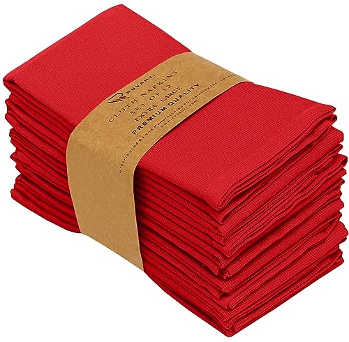 Ruvanti Cloth Napkins Set of 12, 18x18 Inches Napkins Cloth Washable, Soft, Durable, Absorbent, Cotton Blend. Table Dinner Napkins Cloth for Hotel, Weddings, Dinner, Christmas Parties - Red