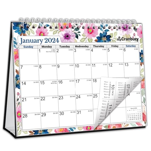 CRANBURY Floral Standing Desk Calendar 2024, 8x6 Standing Desk Calendar, Small Flip Desktop Calendar with Gorgeous Flower Designs, Easel Stand Up 2024 Calendar, 6x8 Popup Desk Calendar, Stickers