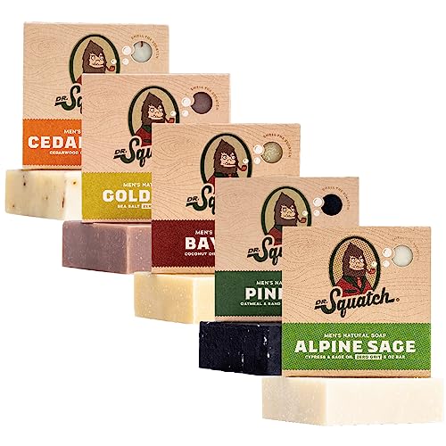 Dr. Squatch All Natural Bar Soap for Men, 5 Bar Variety Pack - Aloe, Cedar Citrus, Gold Moss, Pine Tar and Alpine Sage