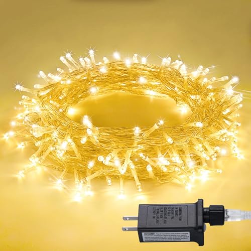 JMEXSUSS Warm White String Lights Indoor, 8 Modes Plug in Twinkle Fairy Lights for Bedroom, 33ft 100LED Christmas Lights Outdoor Waterproof Clear Wire