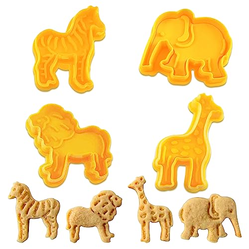 4-Piece Set Animal Cookie Cutters Zoo Animals Cookie Cutters Fondant Cutters Shapes Perfect for Baking Elephant, Giraffe, Lion, Zebra Shapes Cookie Cutter DIY Baking Mold for Kids