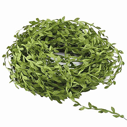 65 Ft Artificial Vines,Artificial Eucalyptus Leaf Garland Fake Hanging Plants Leaves Wreath Foliage Green Leaves Ribbon Decorative Wreath Accessory Wedding Wall Crafts Party Décor （Green-65 Ft）