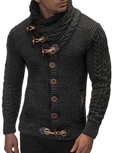Leif Nelson Men's Knitted Turtleneck Cardigan - X-Large - Anthracite