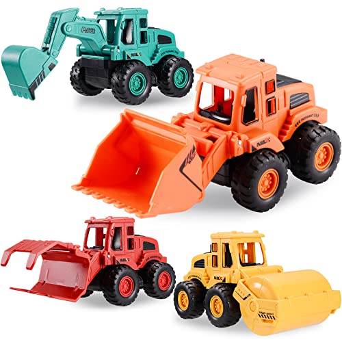 Beestech Construction Toys for 3 Years Old Boys Girls Kids, Friction Powered Construction Truck Toys Vehicles Sand Toys Trucks Excavator, Bulldozer, Road Roller (Colorful 4 Pack)