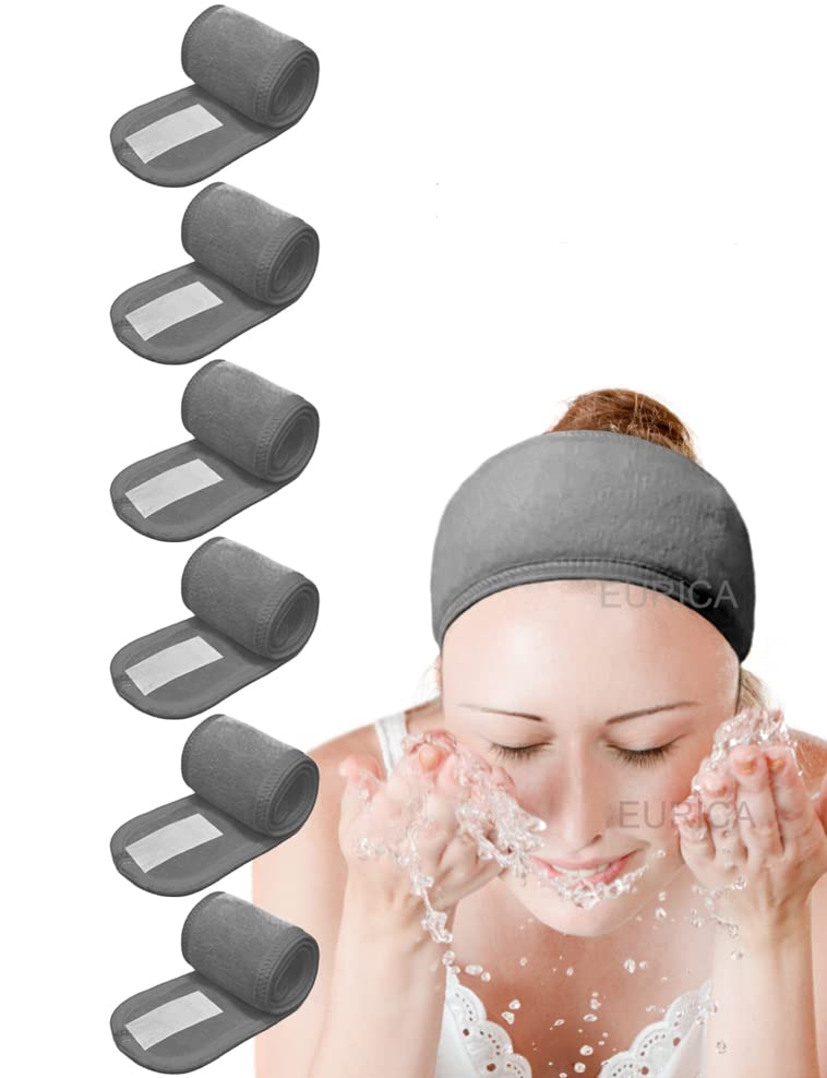 EUICAE Spa Headband Hair Wrap Sweat Headband Head Wrap Hair Towel Wrap Non-slip Stretchable Washable Makeup Headband for Face Wash Facial Treatment Sport Fits All White (Gray)