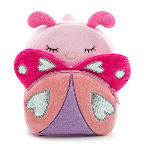 NICE CHOICE Cute Toddler Backpack Toddler Bag Plush Animal Cartoon Mini Travel Bag for Baby Girl Boy 2-6 Years(Pink Butterfly)