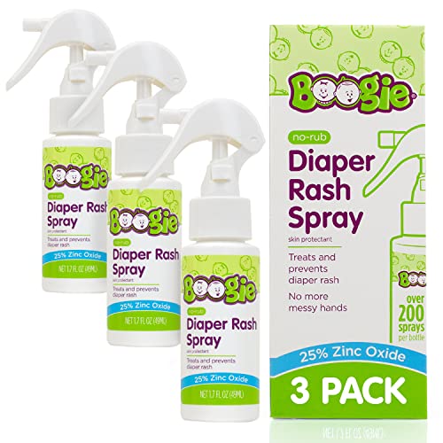 Baby Diaper Rash Cream Spray by Boogie Bottoms, No-Rub Touch Free Application for Sensitive Skin, Over 200 Sprays per Bottle, 1.7 oz, Pack of 3