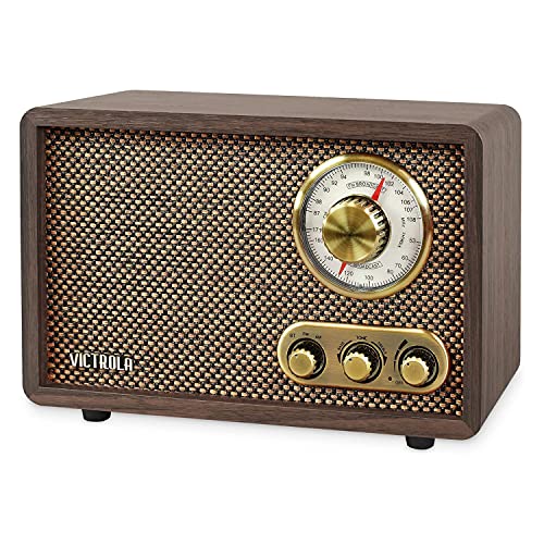 Victrola Retro Wood Bluetooth Radio with Built-in Speakers, Elegant & Vintage Design, Rotary AM/FM Tuning Dial, Wireless Streaming, Espresso