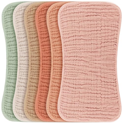 Konssy Muslin Baby Burp Cloths Sets for Unisex- 6 Pack Large 100% Cotton Burping Clothes for Newborn，Baby Girls and Boys