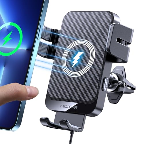 Wireless Car Charger, MOKPR 15W Fast Charging Auto-Clamping Car Charger Phone Mount Air Vent Cell Phone Holder Compatible iPhone 15/14/13/13 Pro/12 pro/12/11/X/8, Samsung Galaxy S23/S22/S21/S20, etc