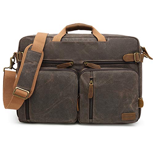 CoolBELL Laptop Messenger Bag Vintage Shoulder Bag Convertible Backpack Retro Briefcase Versatile Travel Bag Fits 17.3 Inch Laptop For Men Business (Waxed Canvas Brown)