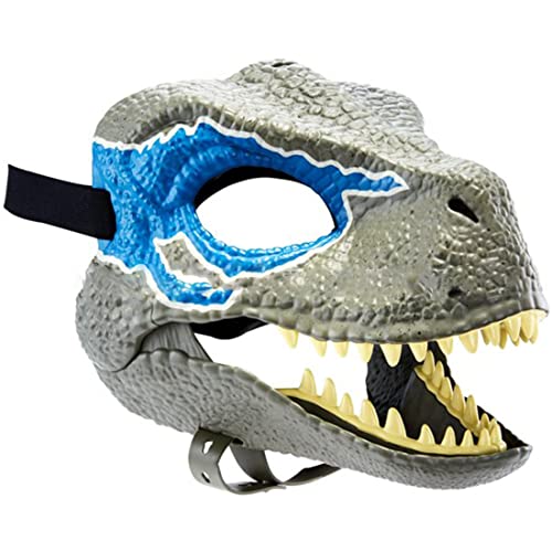 EAGSTRIKY Dinosaur Head Mask Latex Dino Masks for Kids Moving Jaw Velociraptor Mask with Opening Jaw Cosplay Dino Mask Party Halloween Gifts (Blue)