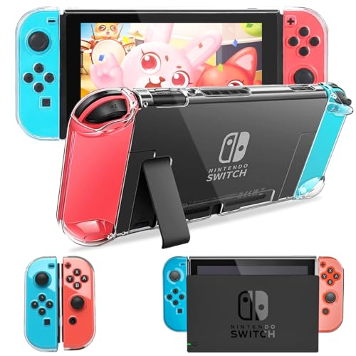 Protective Case for Nintendo Switch, Durable Hard Cover Switch Game Case with Shock-Absorbent & Anti-Scratch Switch Accessories Dockable Cover for Nintendo Switch Case Clear Slim Shell - Transparent