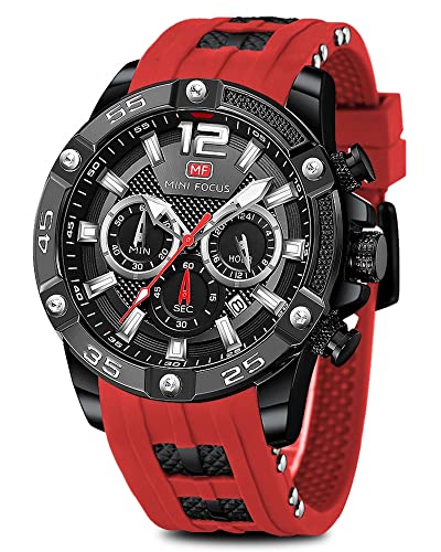 AIMES Watches for Men Red Stylish Analog Quartz Chronograph Waterproof Luminous Big Face Mens Watches Business Work Sport Casual Fashion Designer Dress Men's Wrist Watches Elegant Gift for Men